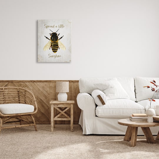 Stupell Industries Spread a Little Sunshine Phrase Country Bumble Bee Canvas Wall Art